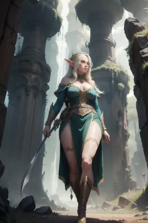 (best quality), (high resolution), (detailed),1woman, super tall fantasy giant elf