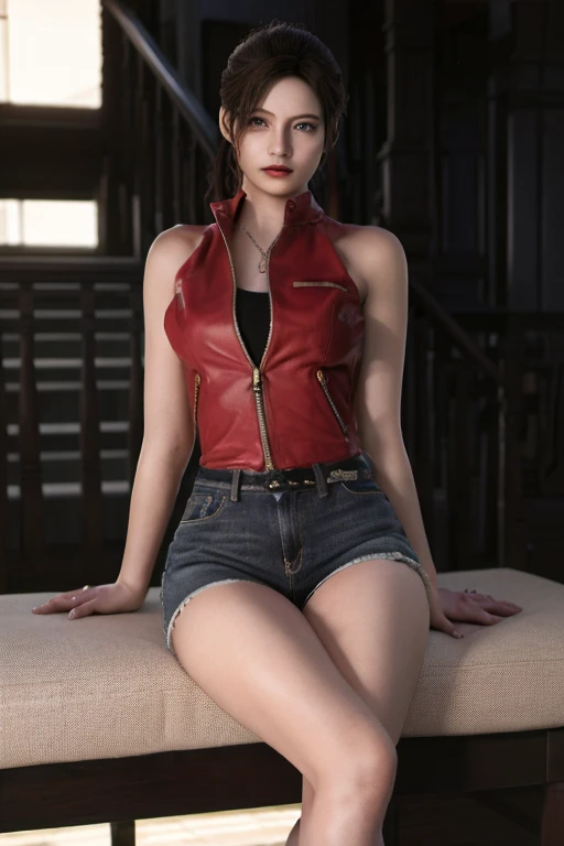 (masterpiece, best quality), 1 Girl , claireredfield2, wear jeans, 