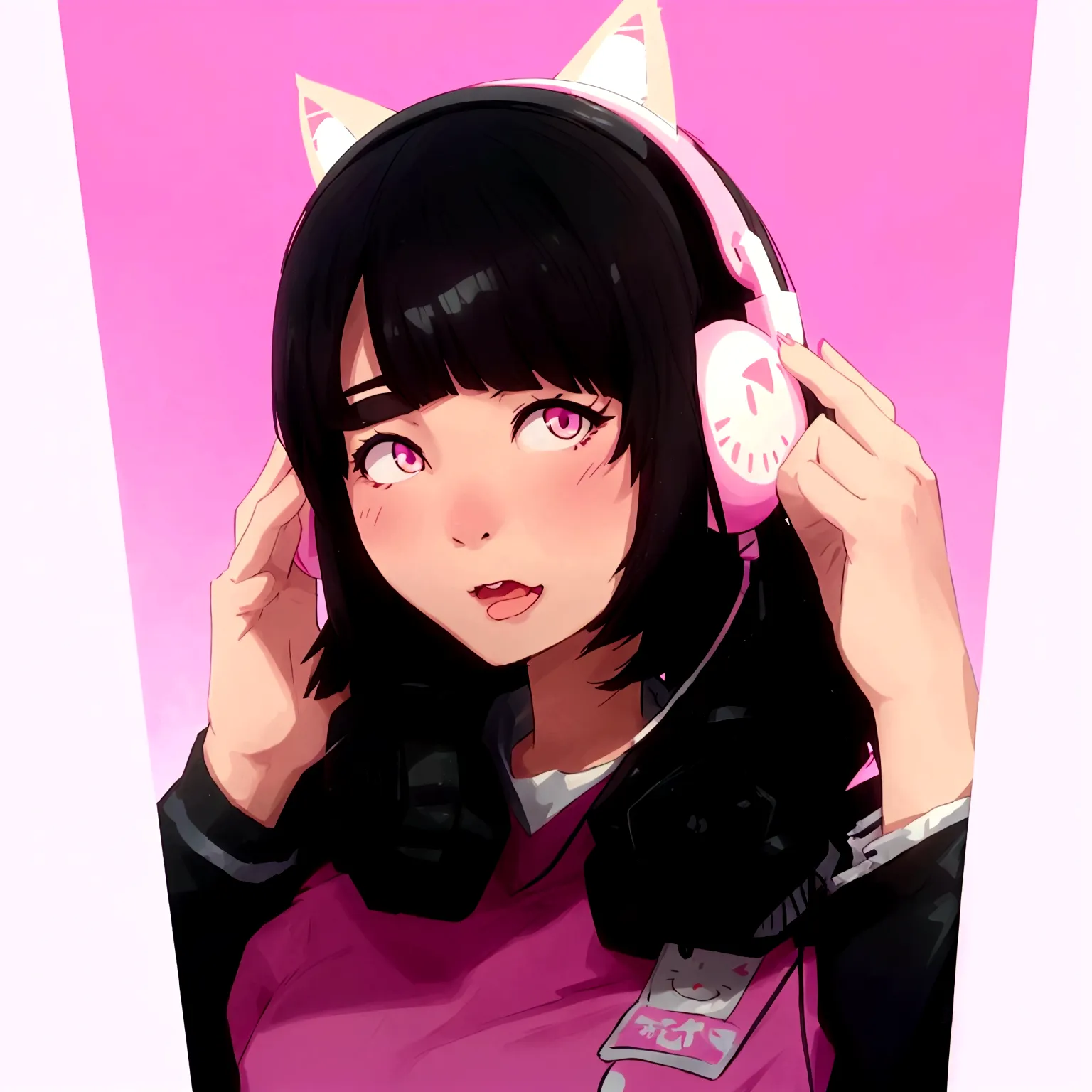 arafed asian girl with cat ears and headphones on, wearing cat ear headphones, girl with cat ears, anime girl with cat ears, wit...