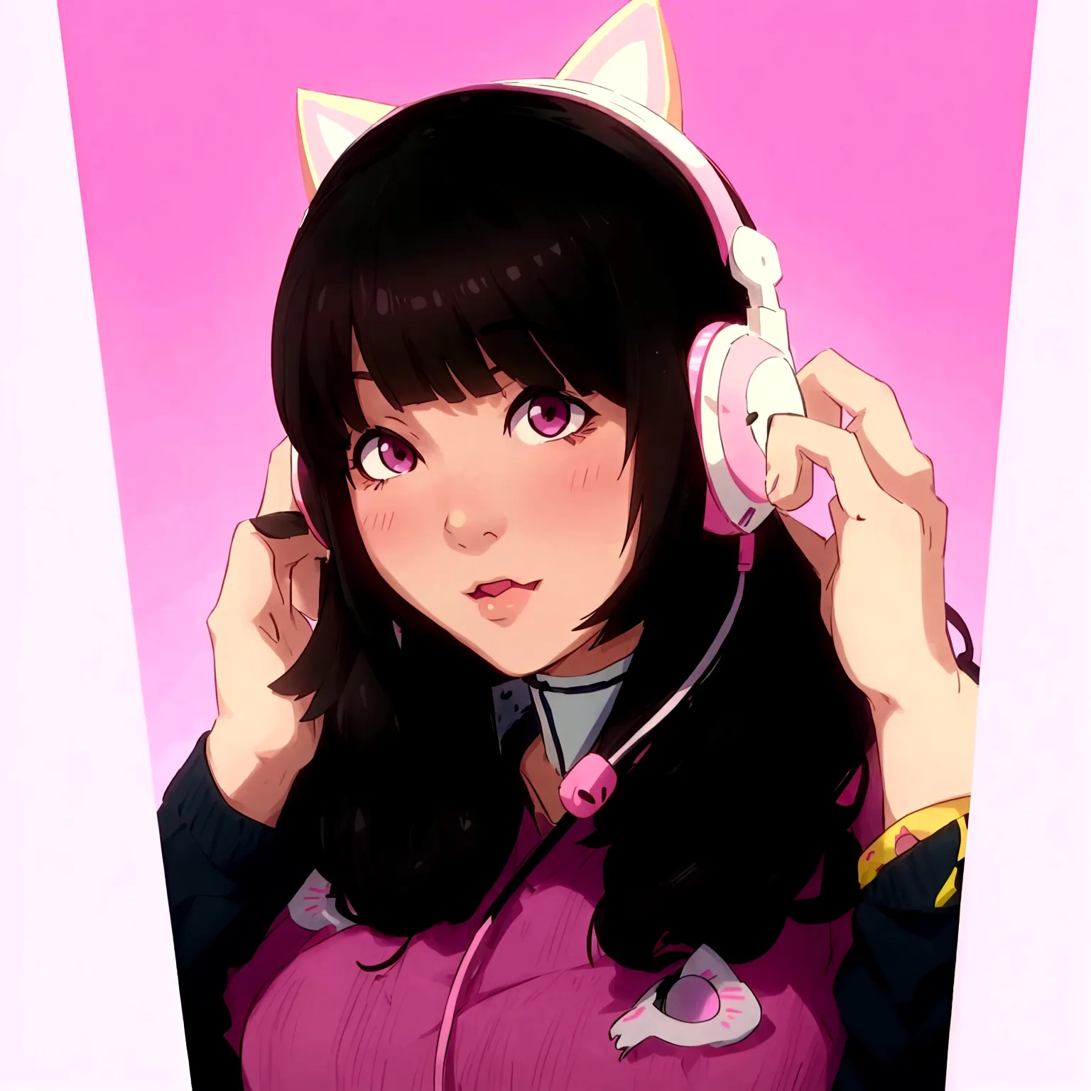 arafed asian girl with cat ears and headphones on, wearing cat ear headphones, girl with cat ears, anime girl with cat ears, wit...