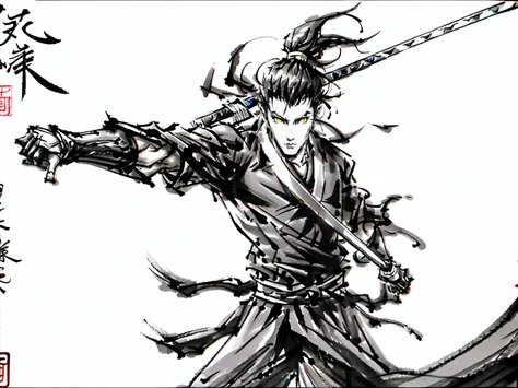 Samurai,Er Dao Liu,master piece,highest quality,ultra high resolution,Super detailed,8K、One-Armed Swordsman