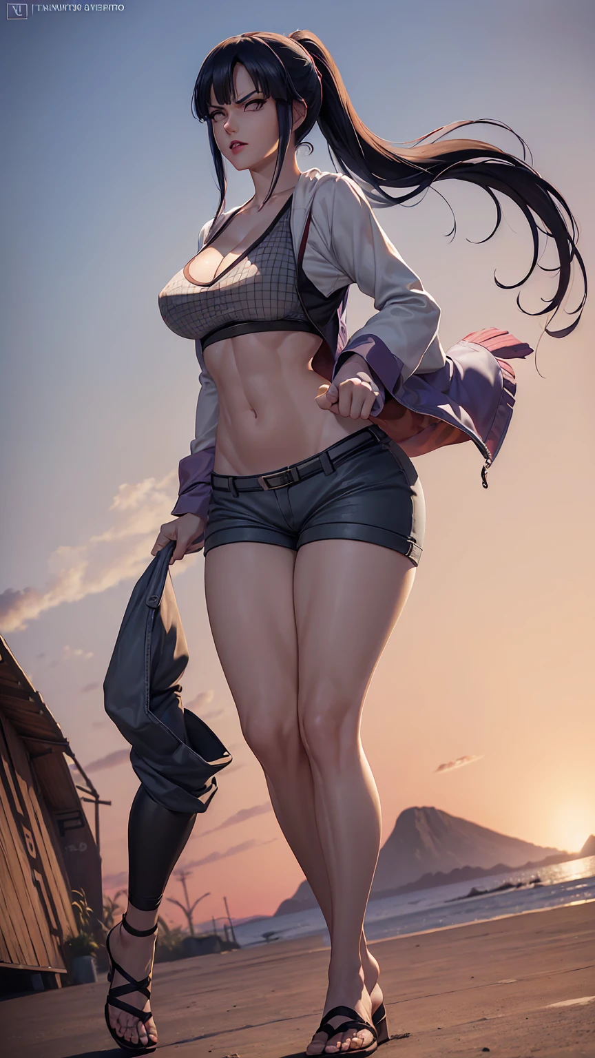 hyuga Hinata, extremamente realisitic, short bermuda shorts, short short, naruto tattoo, extremely sexy, very beautiful, Ponytail hair, hair stuck, big hair, (((big-ass))) Aptitude (((legs thick))) is dancing, sticking out ass, red mouth, Red lipstick, Rio de Janeiro city in the background, brazil, a realistic representation of the face, realisitic, Colouring, dainty, cinematiclight, side-lighting, Lens flare, ray-traced, focusing nítido, (1girl, __focusing__:1.3), (complexdetails, make-up, pureerosface_v1:0.5), (rosto lindo e dainty detalhado, olhos lindos e daintys detalhados, a perfect face proportion, highly detailed skin, skin detailed, best proportion four fingers and one thumb, Broad Hips, barriga fitness, __lo fashion__, __Hair__: 1.3), __Location__,