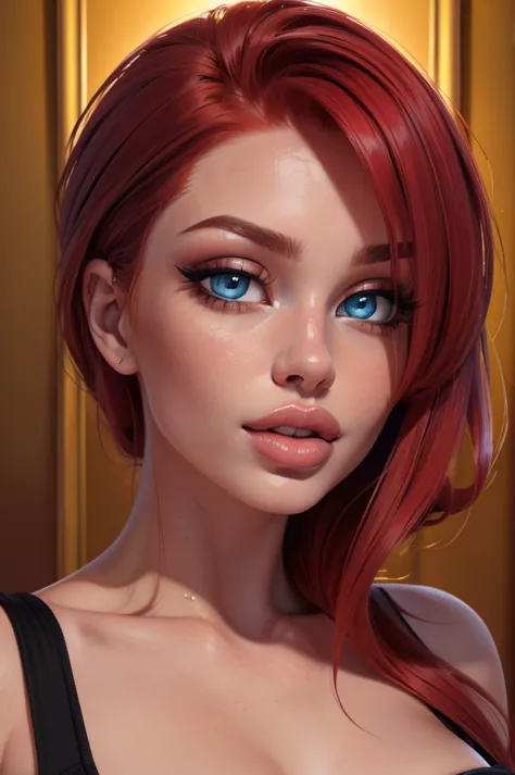 (sexy red haired young woman,perfect body,posing,model,stage,luxury hall),(oil painting),(detailed face,beautiful eyes,detailed ...