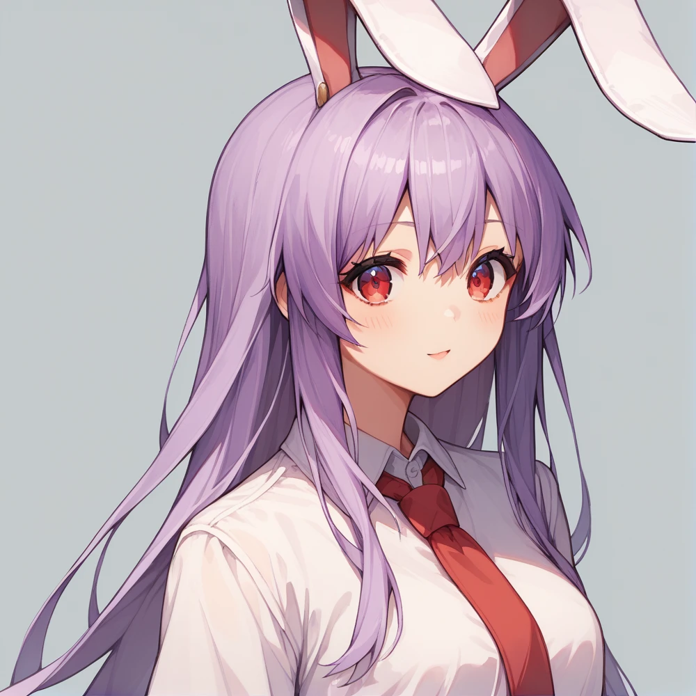 score_9, score_8_up, score_8, score_9, 1 girl,  source_anime,  reisen udongein inaba, purple hair, red eyes, rabbit ears, rabbit girl, long hair, portrait, white shirt, red necktie,
rating₋questionable