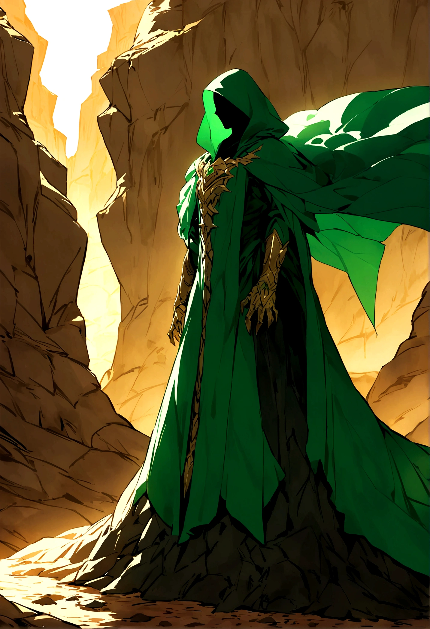 A mage cloaked in emerald robes, their feet rooted to the ground ...