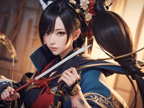 a woman with a bow in her hand, onmyoji detailed art, extremely detailed artgerm, onmyoji, onmyoji portrait, artgerm detailed, a...