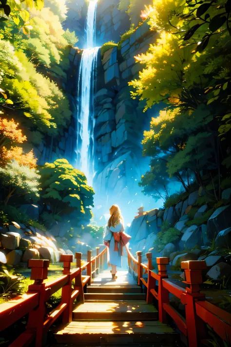 beautiful，Torii waterfall walk，kimono