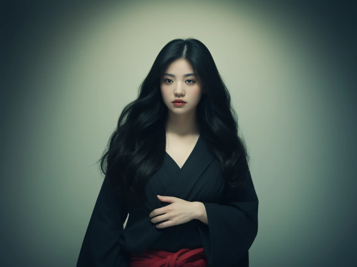 ((Highest quality, 8K, masterpiece :1.3)), Image of a Geisha. One girl. Like the hair of a Japanese geisha, Long black hair:1.3. Beautiful geisha in kimono, (Black kimono)., Atmospheric perspective, Volumetric lighting, Clear focus, An absurd solution, Realisticな比率, Excellent anatomy, (Realistic,Hyper-Realistic:1.37), 16k HD, information.  ((Ultra Wide Angle))