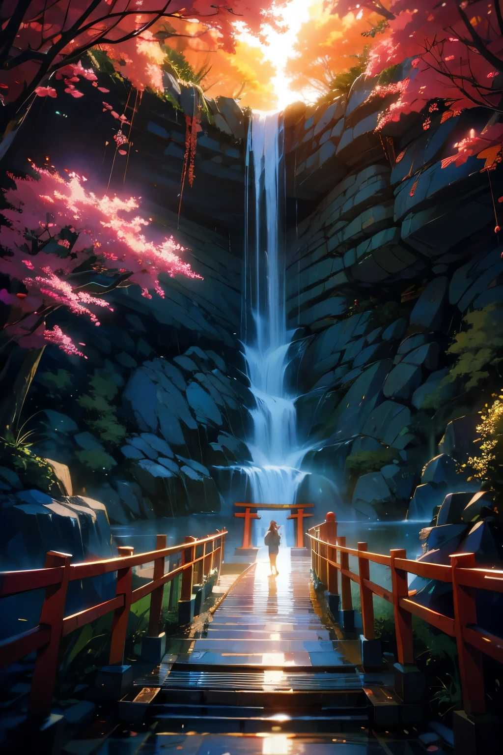 Hermoso，Paseo por la cascada Torii，kimono