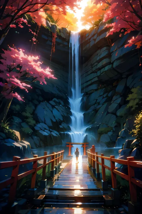 beautiful，Torii waterfall walk，kimono