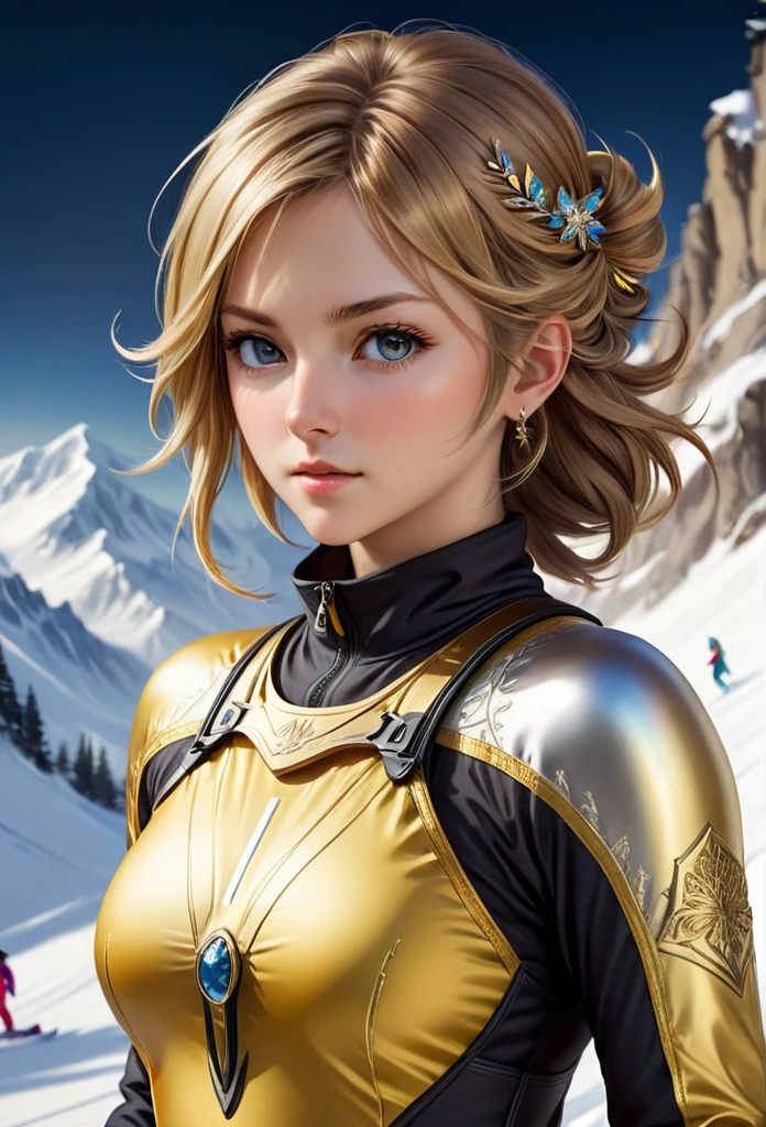 8K resolution, masterpiece, Highest quality, Award-winning works, unrealistic, Final Fantasy, Royal Jewel,Photorealistic by Midjourney and Greg Rutkowski, , elegant, Very detailed, Delicate depiction of hair, Miniature Painting, Digital Painting, Art Station, Concept Art, Smooth, Sharp focus, , nature, Clear shadows, , 22-year-old woman, , Height: 170cm, Large, firm, swaying bust, Ski resort, Snow Mountain, Female Snowboarder,Olympian snowboarder, Snowboard Giant Slalom, Ski resort, slalom, Flashy snowboarder&#39;s clothing, Complex construction, Snowboarding, Snowboard down a steep slope, Glide, erotic, One sexy woman, healthy shaped body,, 