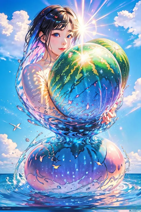 (Highest quality), (8K), (Highest quality), (live-action), (Realistic photos), summer、summerを感じる物、summerを感じる風景, watermelon、blue ...