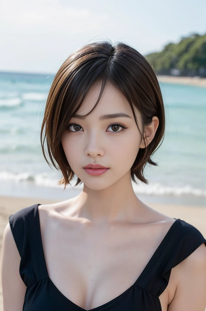 ((Highest quality)),((8K、32k)),(Genuine)、(detailed)、(Beach)、((Bust up shot))、((face closeup))、(White skin)、(Big Breasts)、Golden ratio of face to shoulder width、Micro Bikini、Shiny Hair、Short Hair、Glowing Skin、Japanese、beauty、Looking into the camera、Thick lips、cute、Hehehe:1.2、Shot with a film camera、RAW shooting、#24、Genuine、フォトGenuine:1.4、Photon Mapping、Physically Based Rendering、Perfect Anatomy、detailedなデコルテ、detailedな目、detailedな二重、detailedな咬筋、detailedな鎖骨、Perfect Fingers、Finger Description、(品質 8K)、((White skin))、Avoid mascara、Hair with movement、detailedな毛穴、Natural light、detailedな描写、Blushing、Fine pores、Perfect cleavage、masterpiece、Blushing、Hair with movement、detailedな腹筋、sexy、detailedな脇の下、(slender)、(Upper Body)、detailedな目元、