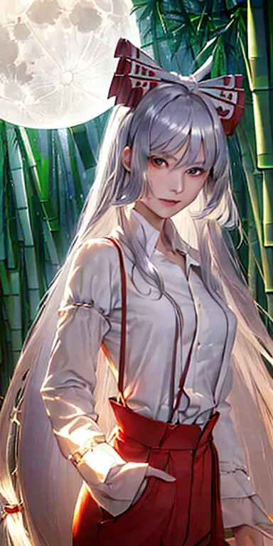 (masterpiece, highest quality:1.3), (super detailed:1.3), (upper body:1.3), fujiwara no mokou, touhou series, perfect face, expr...