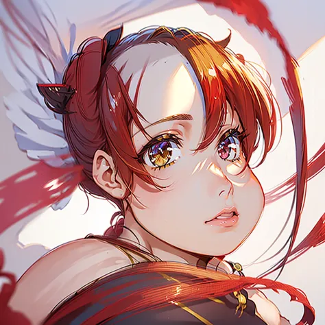 (best quality, masterpiece:1.2), 1girl, (portrait), close up,  houshoubikini, heterochromia, red eyes, yellow eyes, ponytail, lo...