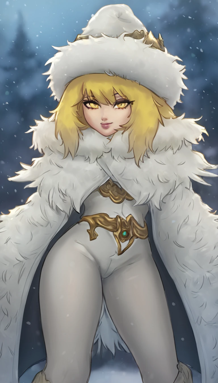 Young woman with yellow hair in fluffy outfit and fluffy hat, Fantasy character art, Awesome character art, Epic fantasy character art, HD fantasy art, Epic exquisite character art, Realistic fantasy artwork, Fantasy woman, Epic fantasy art style HD, Fantasy character, Digital fantasy art), Fantasy style art, Detailed fantasy art, High quality  Fantasy Art, Fantasy Outfit, Digital 2D Fantasy Art