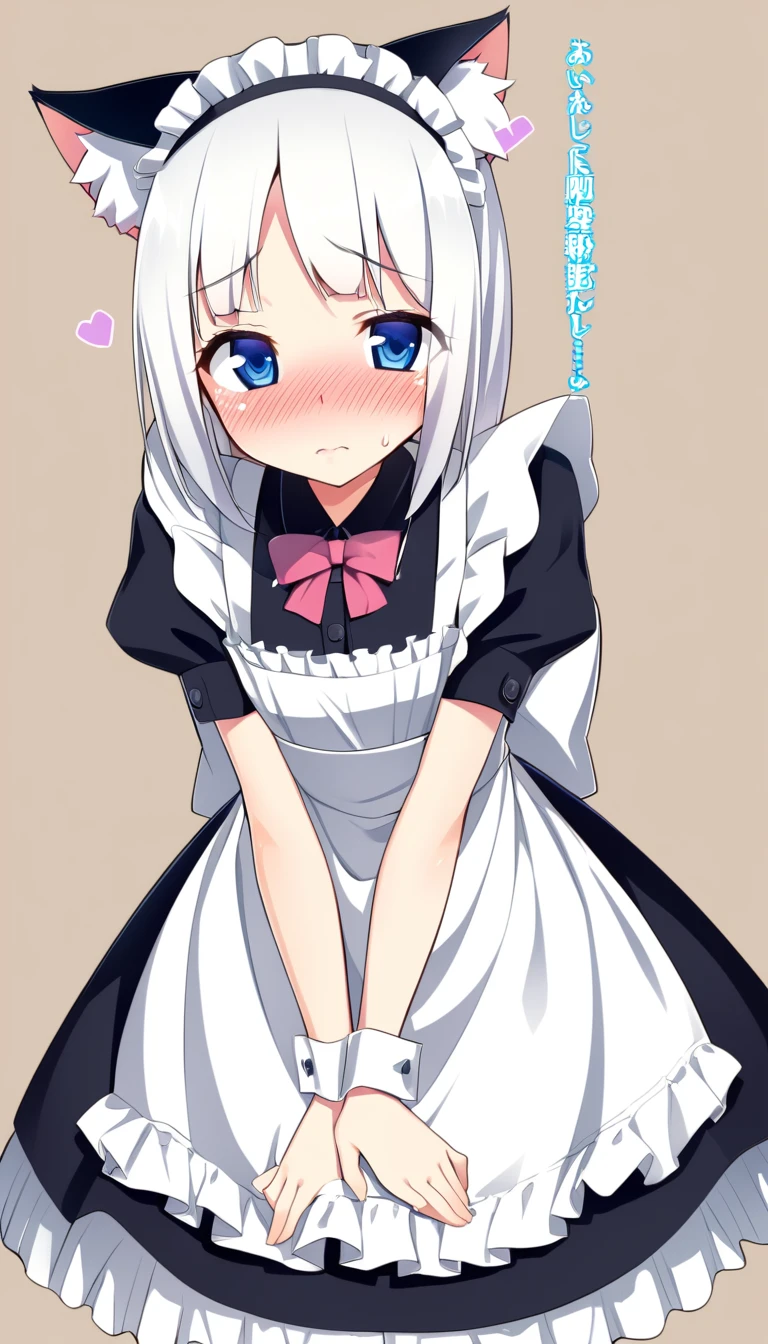 One girl, cat ears, white hair, naive, aphrodisiac, maid, light blue eyes -  SeaArt AI