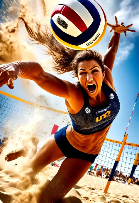 Arafed female volleyball player in a blue and yellow uniform - SeaArt AI