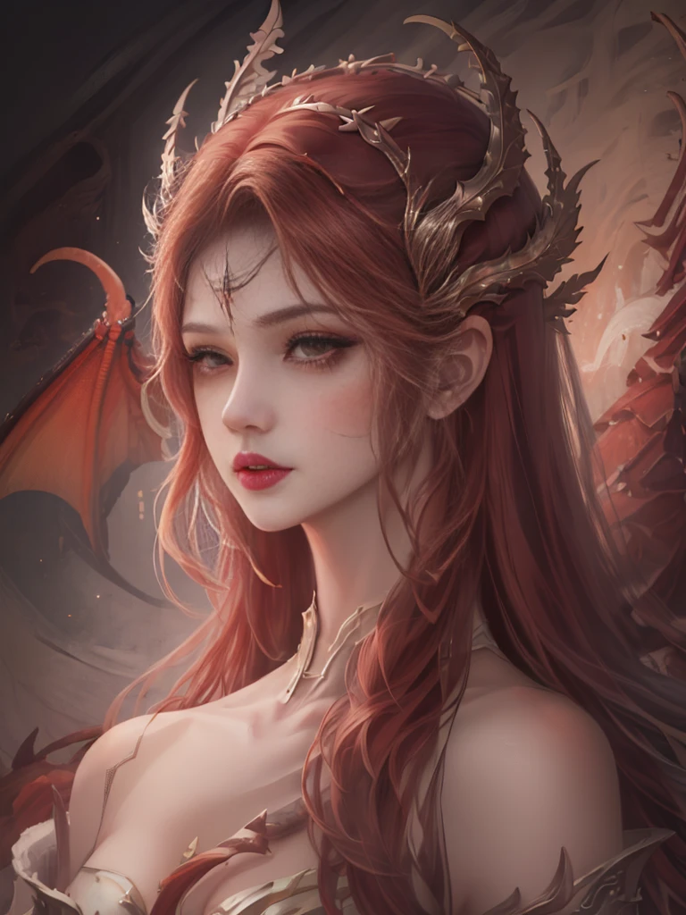 Anime girl with red hair and wings, body shot,
dragon girl, Dragon Queen, queen of dragons, dragon girl Portrait, by ヤン・J, beautiful succubus, detailed digital anime art, detailed anime art, anime fantasy illustration, epic fantasy art style, detailed anime artワーク, fusion of humans and dragons, anime fantasy artwork, background dragon, epic anime artwork