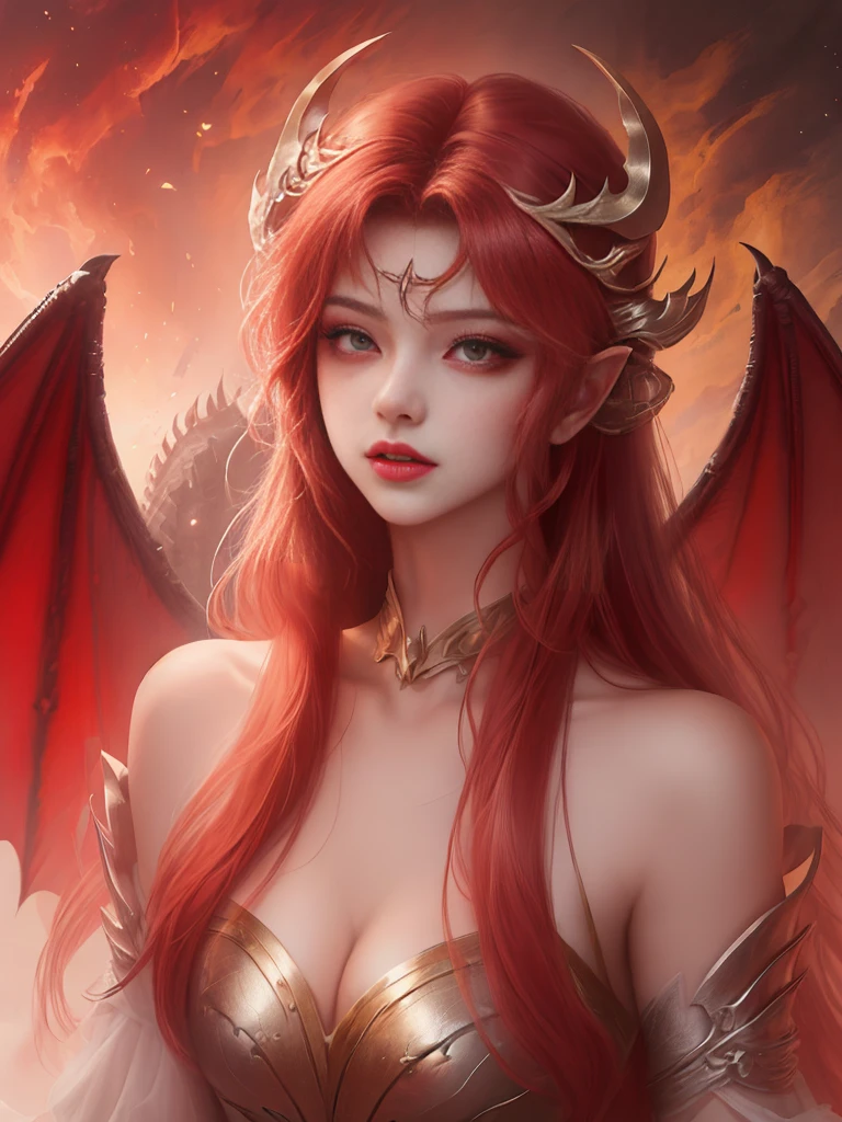 Chica anime con pelo rojo y alas., golpe en el cuerpo,
chica Dragon, reina dragón, reina de dragones, chica Dragon, por Jan J., hermosa súcubo, arte de anime digital detallado, arte de anime detallado, ilustración de fantasía de anime, estilo de arte de fantasía épica, arte de anime detalladoワーク, fusión de humanos y dragones, ilustraciones de fantasía de anime, dragón de fondo, ilustraciones de anime épicas