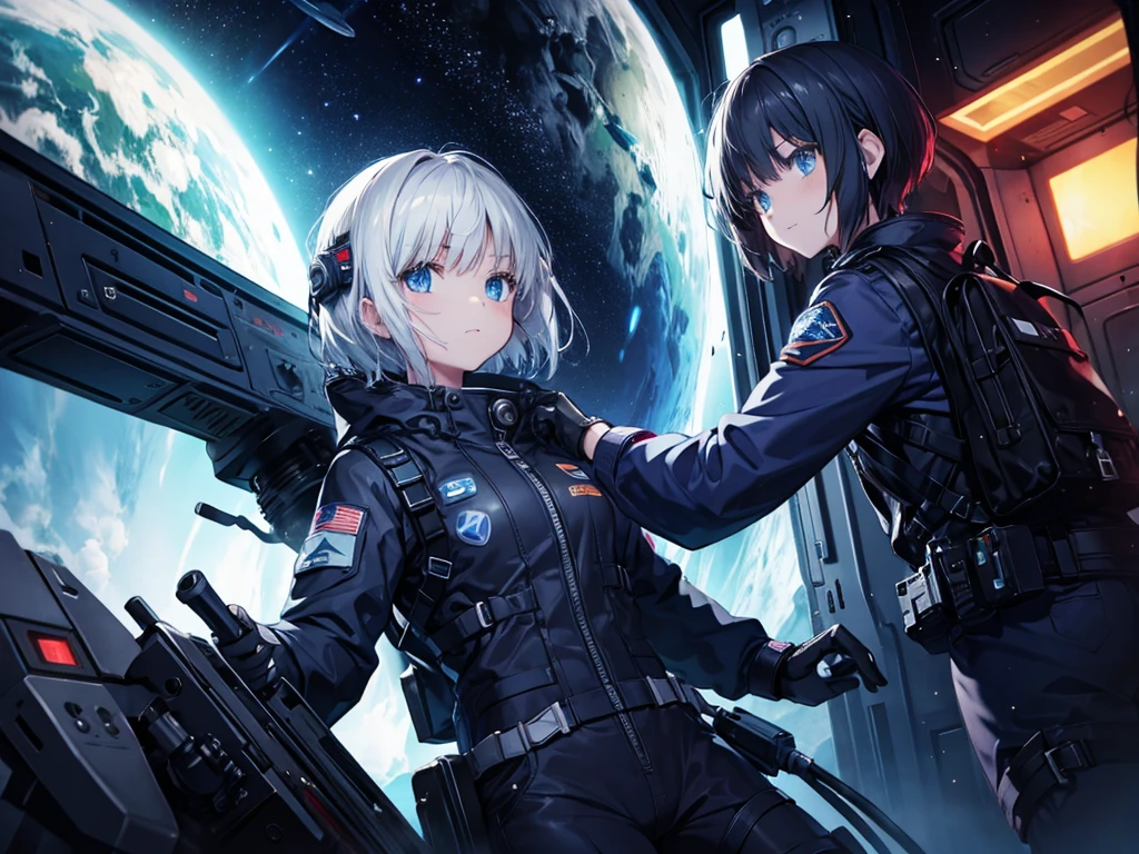 Pilot Suit,universe space(darkness)sf,Short-haired girl