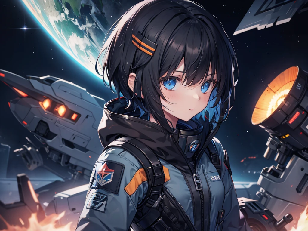 Pilot Suit,universe space(darkness)sf,military,One Girl(Short black hair)