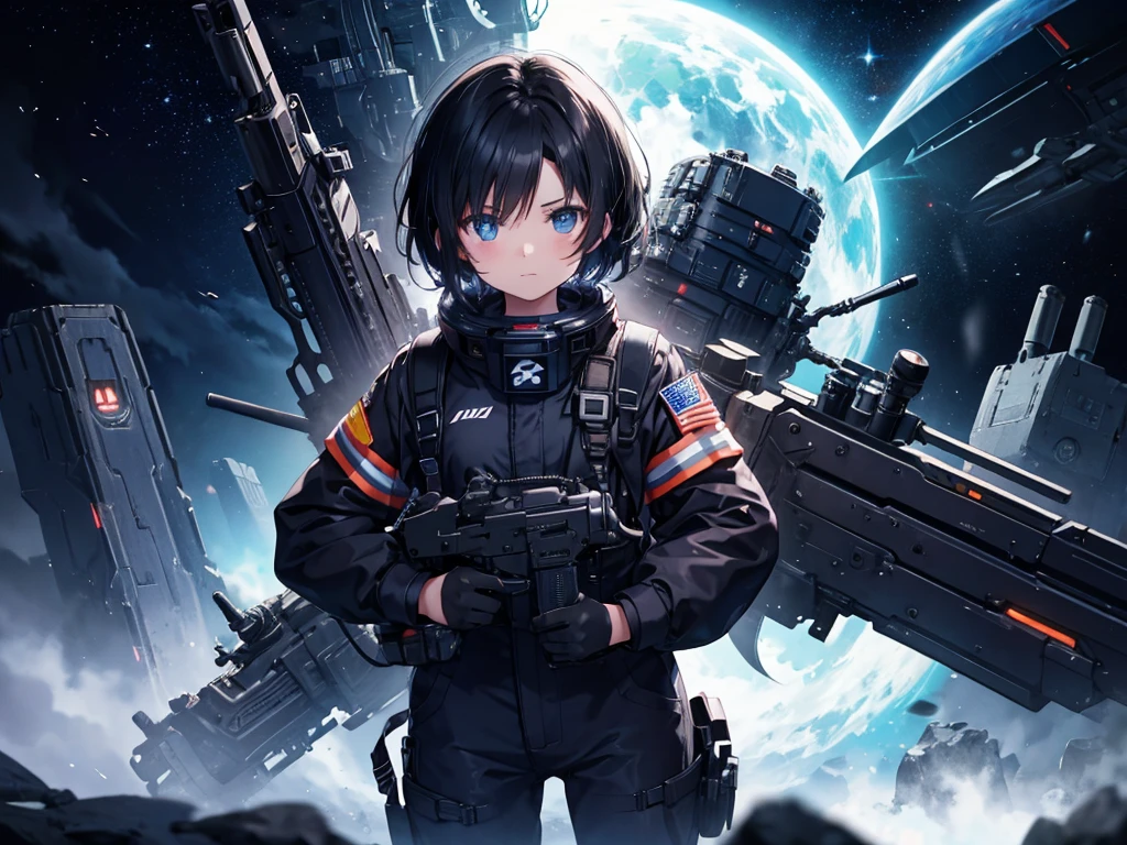 Pilot Suit,universe space(darkness)sf,military,One Girl(Short black hair)