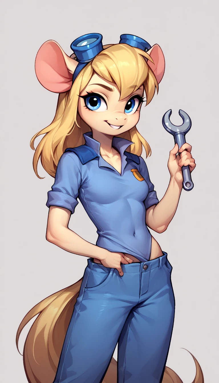 score_9, score_8_up, score_8, score_7_up, score_6_up, source_furry, source_pony, anthro mouse gadget hackwrench, gadget hackwrench, blonde hair