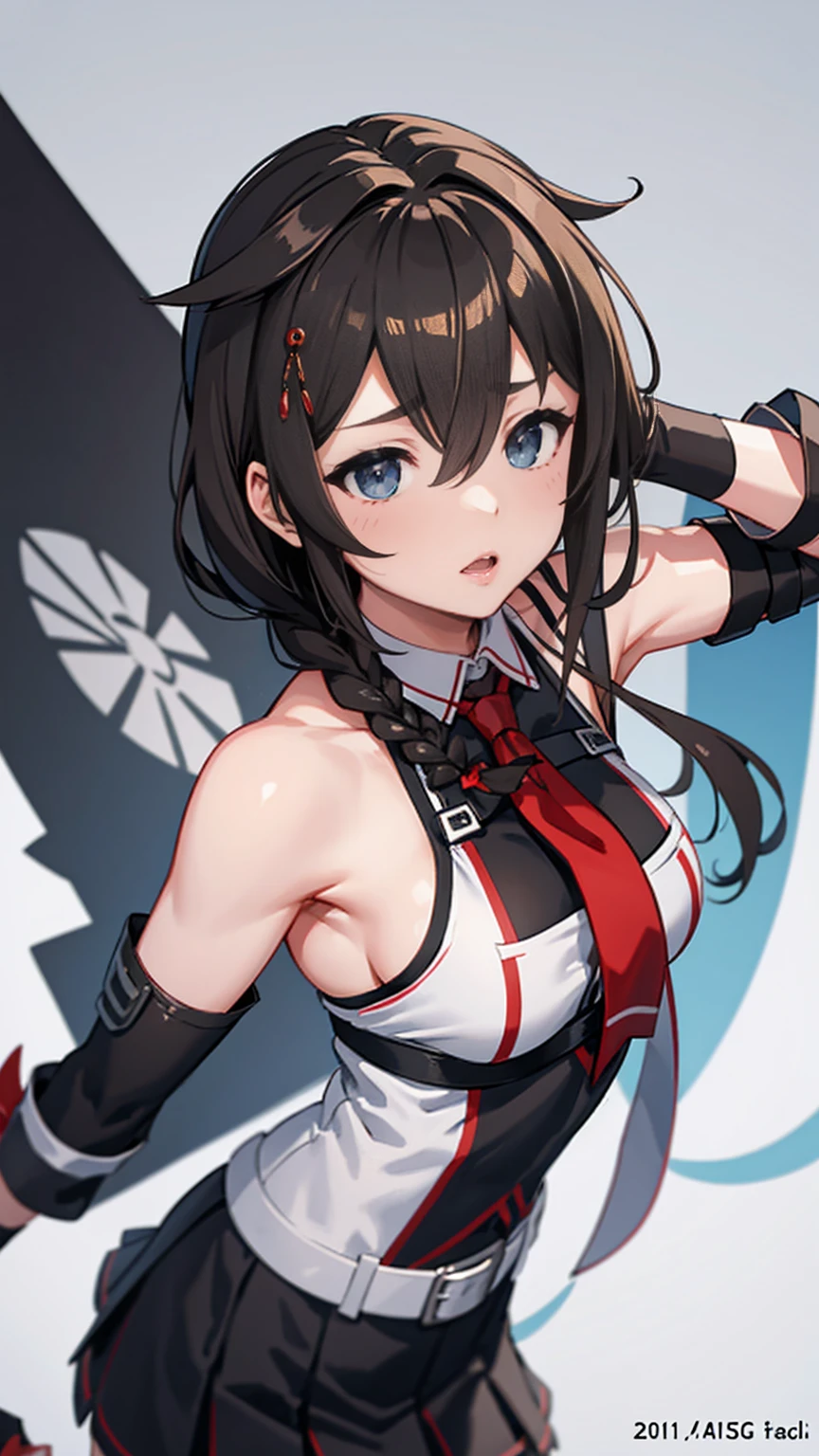 Shigure Kai 3 KanColle Sleeveless Black Thimble Glove Black Skirt Braid 8K High Resolution insanely detailedinsanely detailed eyes insanely detailed face、insanely detailed body、insanely detailed skin