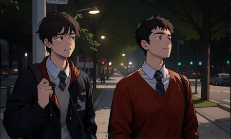 They are sad, somewhat distressed, two cute 18-year-old friends walk together 