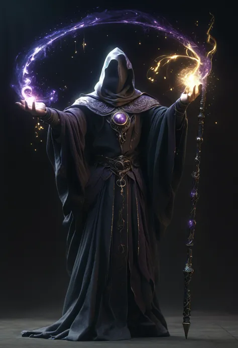 weapon, magic staff, with lots of details, no background image, black background