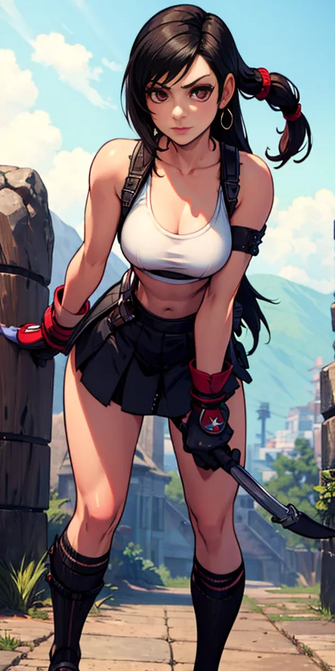  (tifa lockhart) 1 girl, facing the front, going, Coming in the direction of the camera, going para a câmera, facing the front g...