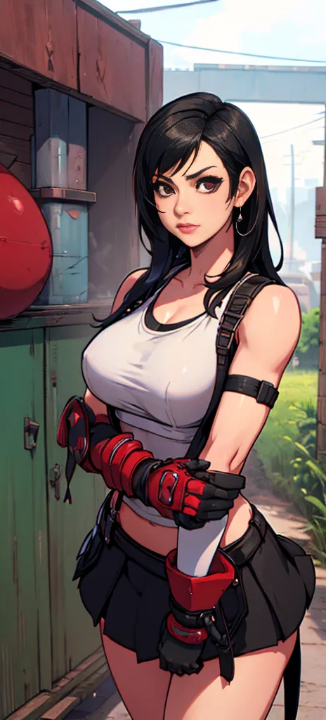  (tifa lockhart) 1 girl, facing the front, going, Coming in the direction of the camera, going para a câmera, facing the front g...
