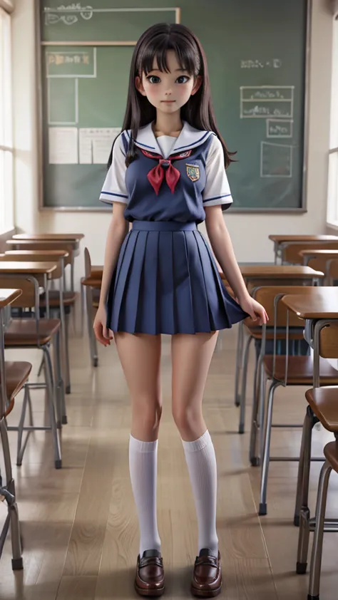 Highest quality　Kitten in school uniform　Full Body Shot　Looking straight at the camera　Standing　