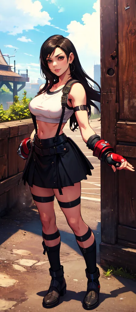  (tifa lockhart) 1 girl, facing the front, going, Coming in the direction of the camera, going para a câmera, facing the front g...