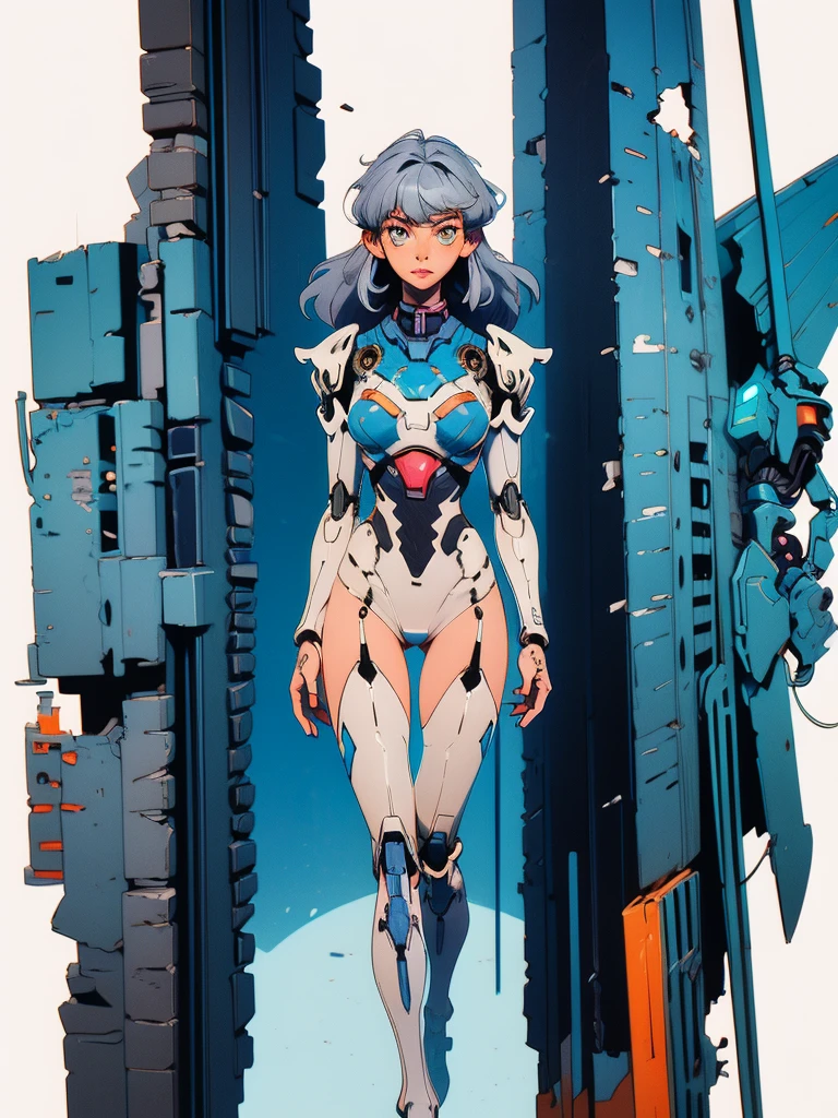 ((girl robot, Mecha)), glowing eyes, delicate face, Armor cracked, Mechanical aura, Mechanical arm, gray hair, long hair, Ceramic body, thigh gap, small breast, cyber background, very good city, (translucent, reflective surface), 8K, best quality, very detailed, (Surrealism: 1.4),  