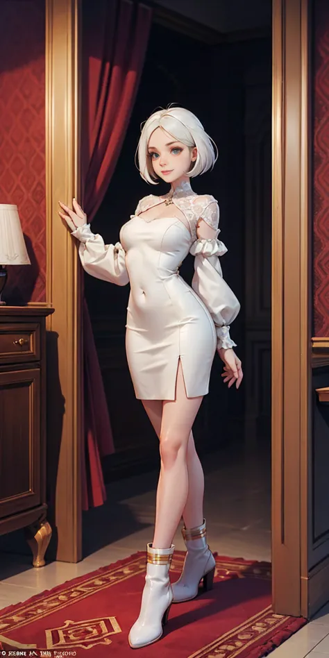 Setting: Royal bedroom - Grand, opulent, with rich fabrics and tapestries Character: Appearance: White hair - Short, styled in a...