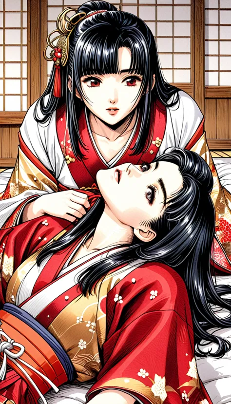 ((Highest quality)), ((masterpiece)), (detailed), （Perfect Face）、（The woman is a 12-year-old princess from the Sengoku period in...