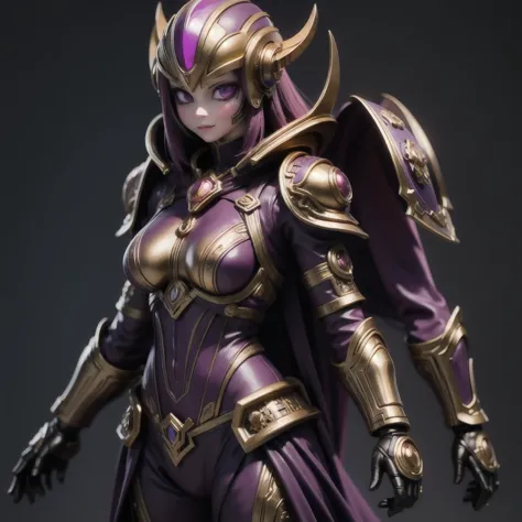 Close up of purple and gold toys, Super detailed fantasy characters, Science Fiction Characters render, detailed humanoid, Star ...