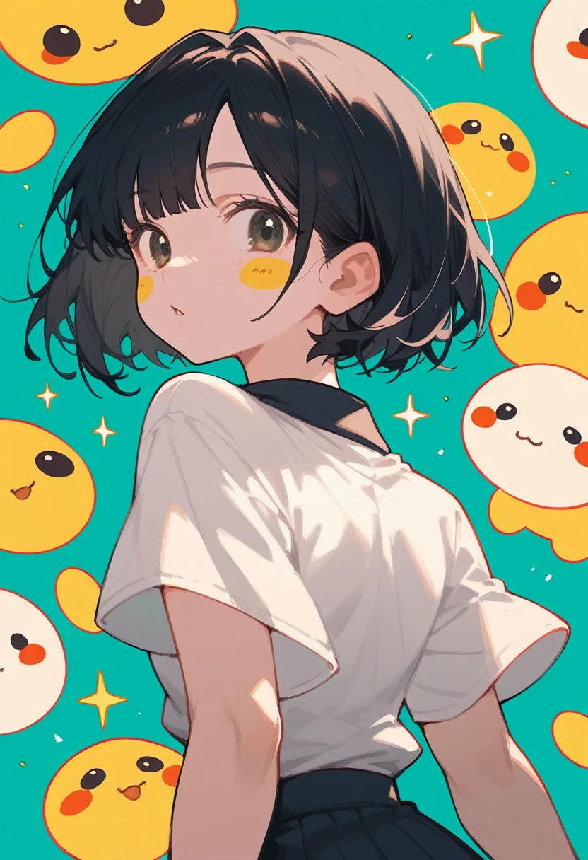 Girl, short black hair, Stickers