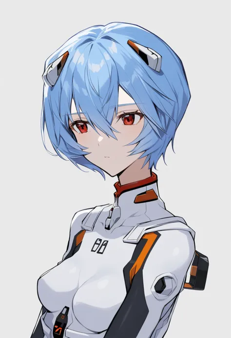 One girl, Ayanami Rei, alone, Red eyes, Plug Suit, short hair, Blue Hair, chest, Bodysuits, Upper Body, White Background, white ...