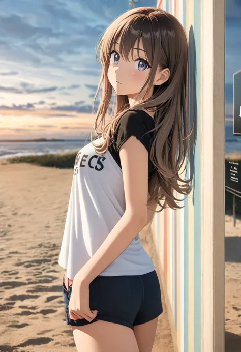 Gravure photos by top photographers, Detailed anime wallpapers, Cute anime style, A peaceful girl is posing ,brown long hair, Ev...