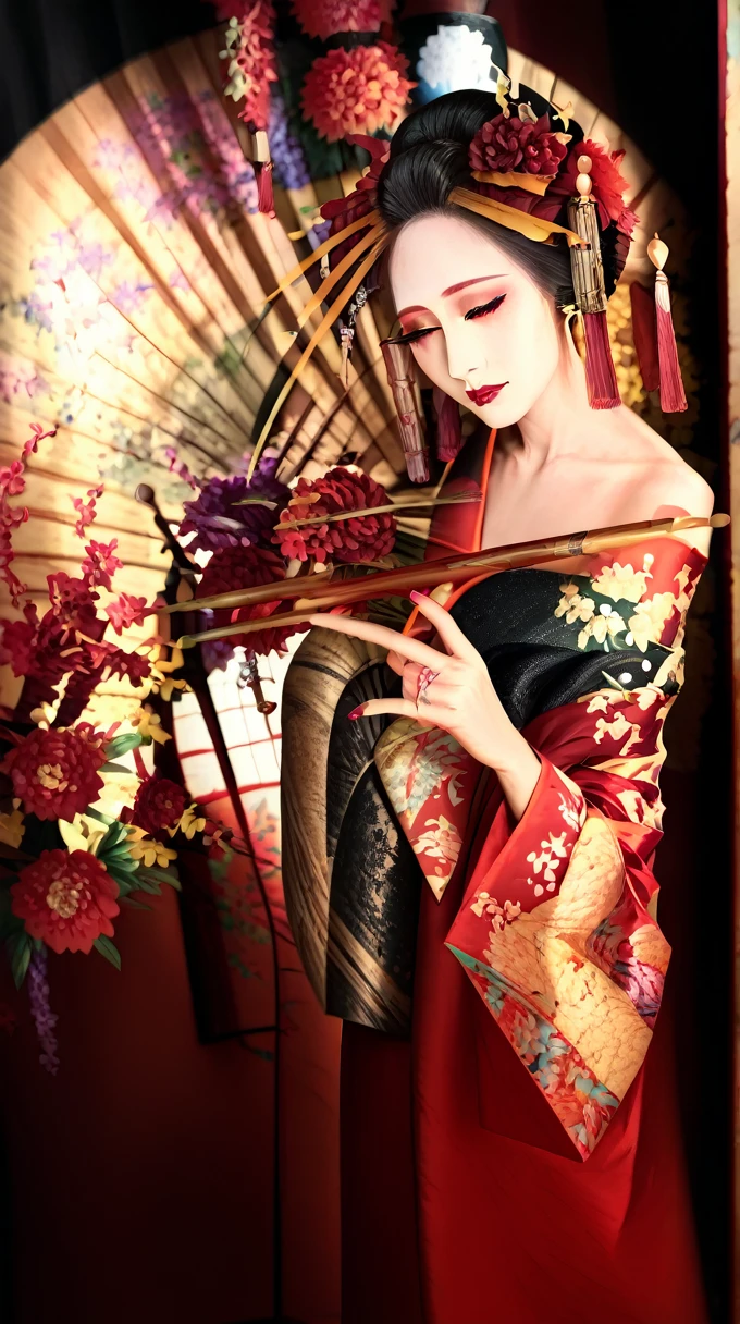 A cute smiling girl with round face, holding a fan, detailed facial features, Elegant kimono, delicate skin, beautiful eyes, high quality, digital art, detailed painting, vivid colors, soft lighting, intricate background, serene atmosphere、Accurate depiction of hands、The fan is open