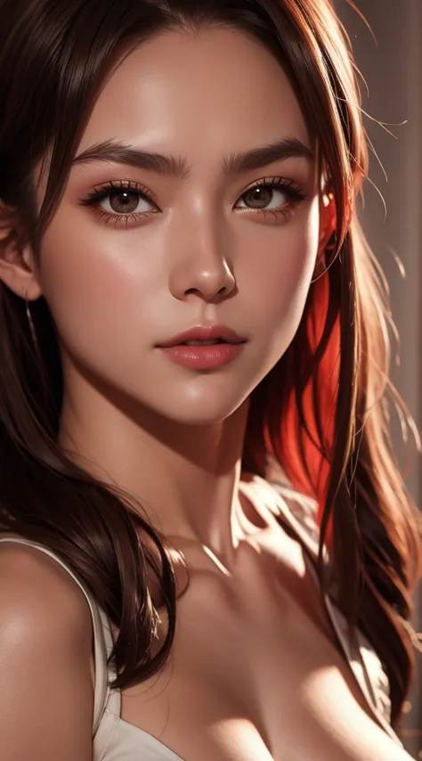 prepare to be amazed by this 8k portrait of a 20-year-old girl, featuring a close-up of her stunningly detailed eyes and large b...