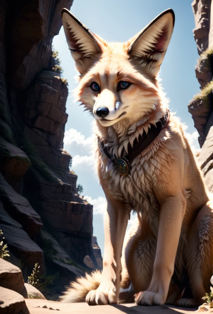 (score_9, score_8_up:1.1), score_7_ up, highly detailed, realistic, photorealistic, zPDXL, (1 girl,) slender,  , furry girl, Zara is a fennec fox girl with a slender and graceful build. Her fur is short and sandy brown, helping her blend into desert environments. Her most striking feature is her oversized ears, which are covered in soft, warm fur and have a delicate, almost translucent quality to them. Her eyes are a vibrant green, and her tail is long and fluffy, with a black tip.   , she wield medieval fantasy weapon, Staff of Magnus - Legendary staff rumored to contain fragments of Magnus himself, bestowing incredible magical abilities upon its wielder. ,  weapon, holding weapon, dynamic pose, thinking, detialed background
, masterpeice, detailed, intricated details, 8k, ultraclear , wide angle, detailed scene, detailed faces, perfect quality, tranding on artstation, incredible details , Painstaking Attention To Details , 