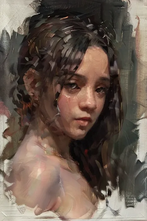 une peinture à l'huile, belle jeune femme, ((femme regarde la caméra)), debout, robe blanche, soie transparente, Tout le corps, ...