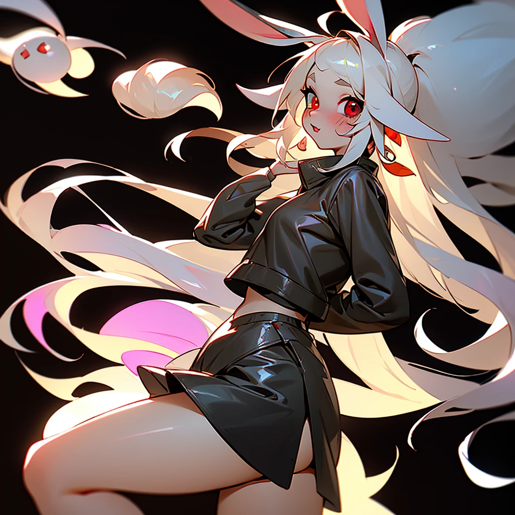 ((1Girl)) ((Bunny girl)) ((Bunny ears)) ((Bunny tail)) ((Cultist)) ((Heterochromia Iridium)) ((Black and Red eyes))

She has long white hair that touches the ground, she has heterochromia iridium, her left eye is red, and her right eye is black, she has pale skin, with freckles all over, she has long brown bunny ears, and a brown bunny tail, she has bunny whiskers, she dresses in a gothic fashion, wearing skirts, and tiny tops, she has bruised knees, and wears platforms, she is a bunny-human hybrid, she is a cultist, a cult leader, she has bangs covering a hole in her forehead, she has brusies on her body. Cute, Innocent looking,  yet curvy.