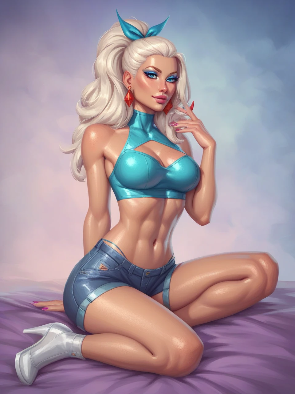 score_9, score_8_up, score_7_up, 1girl,,two_side_up,solo,large_breasts,highres,nicole_demara,1girl,hair_ribbon,crop_top,looking_at_viewer, full_body,looking at viewer,,masterpiece,best quality,absurdres,newest,higher