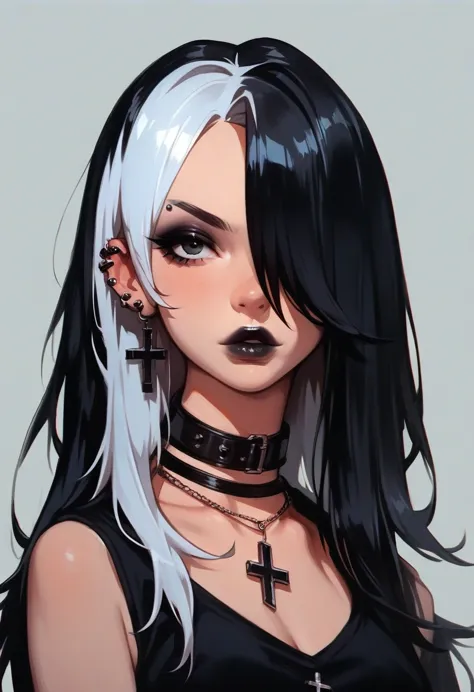 score_9, score_8_up, score_7_up, Goth girl, Goth girl 1girl 1girl,solo,long hair,looking at viewer,simple background,black hair,...