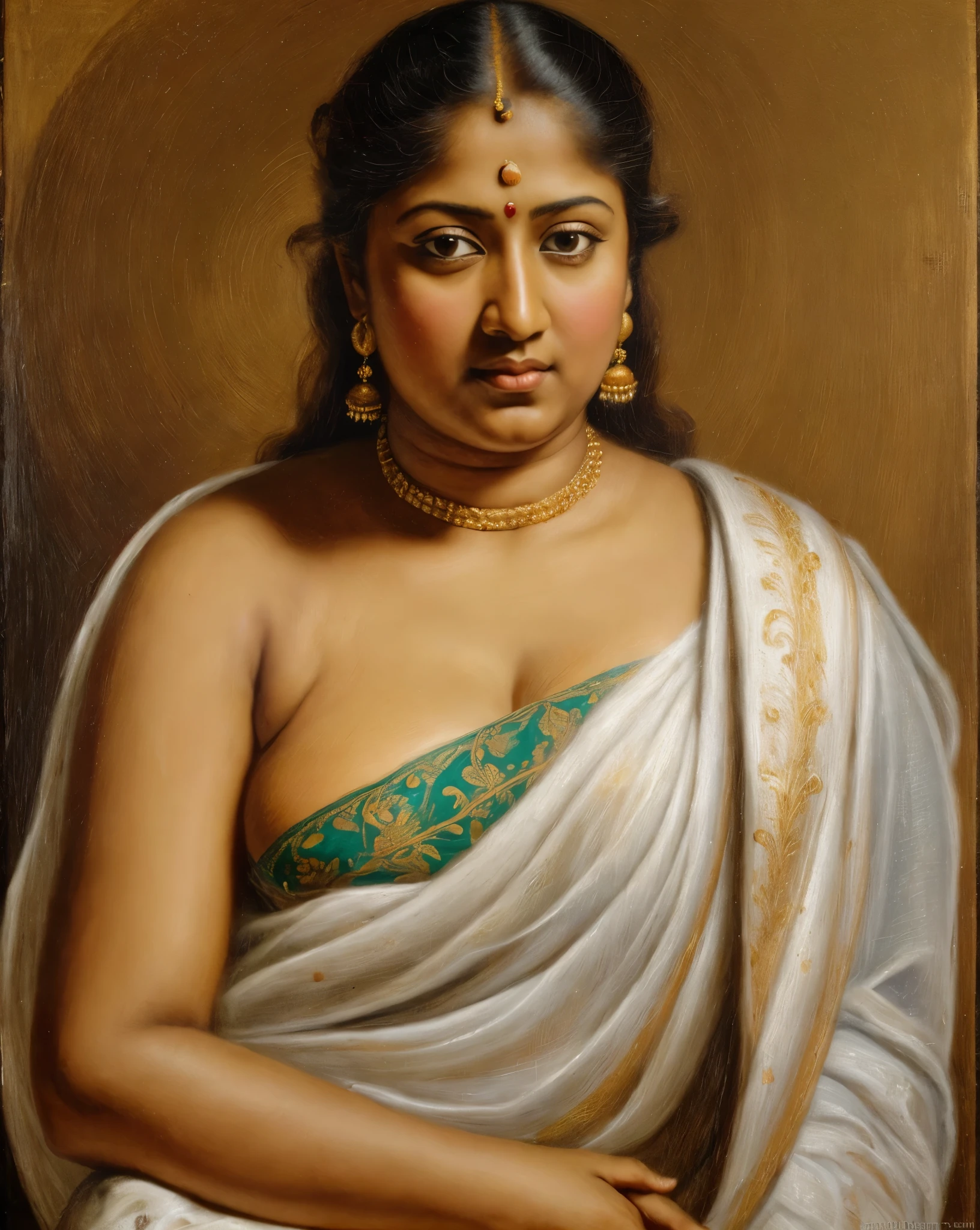 Looks like Nayanthara, exotic Indian art, inspired by oviyar maruthi style painting, inspired by mohanan manimala, Full figured beautiful woman, Apsara, Masterpiece, Beautiful Thick Woman, Best quality, high clarity eyes, critically flawless,sharp picture, Full portrait, High pixels, perfect face, perfect eyes, beautiful face, perfect hands,perfect fingers, in Peter Paul Rubens style, by Peter Paul Rubens, baroque style, acrylic on canvas, highly detailed, description: "Create a nymph inspired by the tales of Greek or Roman mythology, embodying the essence of a natural element or location, and possessing a unique ability or trait that sets her apart."